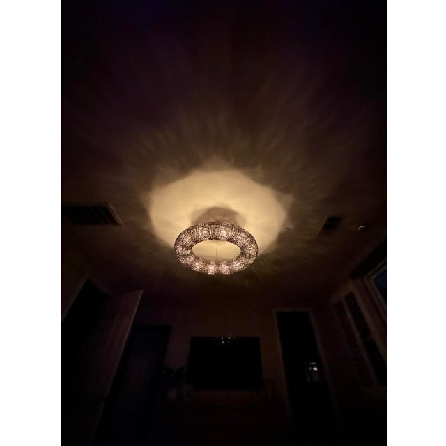 Stunning authentic RH / Restoration Hardware Crystal Halo Smoke Round LED Chandelier in the Smoke finish. This statement...
