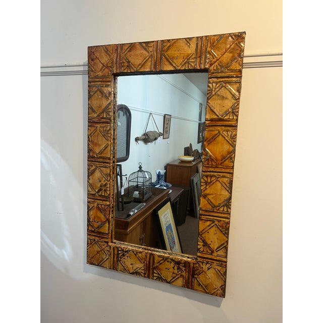 Art Deco Ogt Recycled Tin Ceiling Tile Mirror For Sale - Image 3 of 8