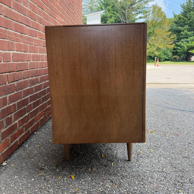 Mid-Century Modern Walnut 9-Drawer Lowboy Dresser With Mirror For Sale - Image 10 of 11