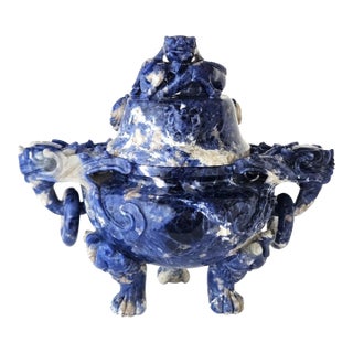 Very Rare Early 20th Century Hand-Carved Lapis Lazuli Chinese Dragon Censer For Sale
