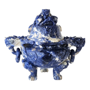 Very Rare Early 20th Century Hand-Carved Lapis Lazuli Chinese Dragon Censer
