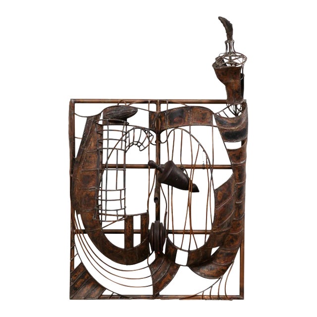 Late 20th Century Large Abstract Copper Wall Art Sculpture For Sale