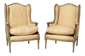 18th Century Vintage French Silk Bergere Chairs - a Pair