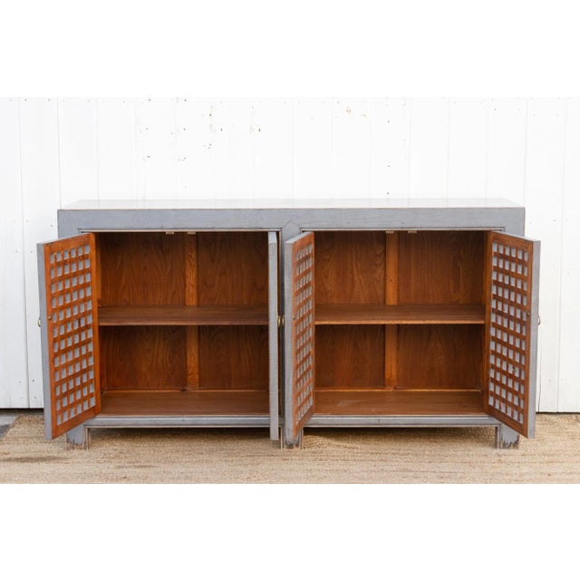 Long Painted Silver Gray Lattice Credenza For Sale In Los Angeles - Image 6 of 8