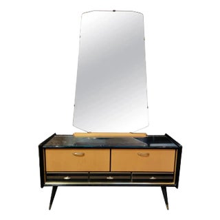 1950's Mid-Century Modern Vanity With Mirror & Lacquer Finish For Sale