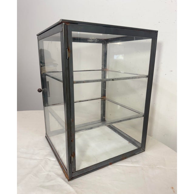 Antique Handmade Metal Glass Countertop Store Display Show Case Sliding Shelves For Sale - Image 13 of 14