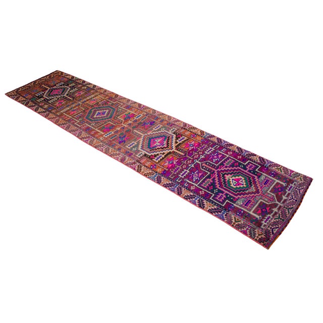 1970s Vintage Purple Hand Knotted Runner Rug - 2′10″ × 12′ For Sale - Image 4 of 12