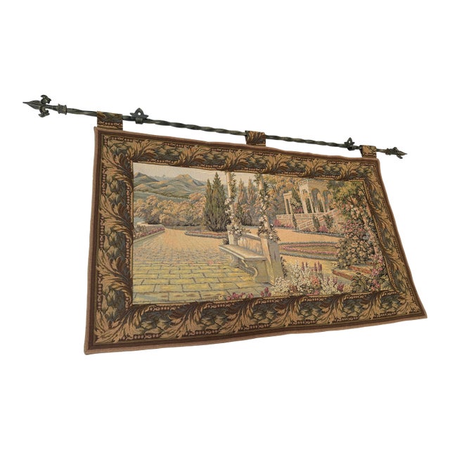 Hammacher Schlemmer Italian Terrace Tapestry + Hanging Rod For Sale