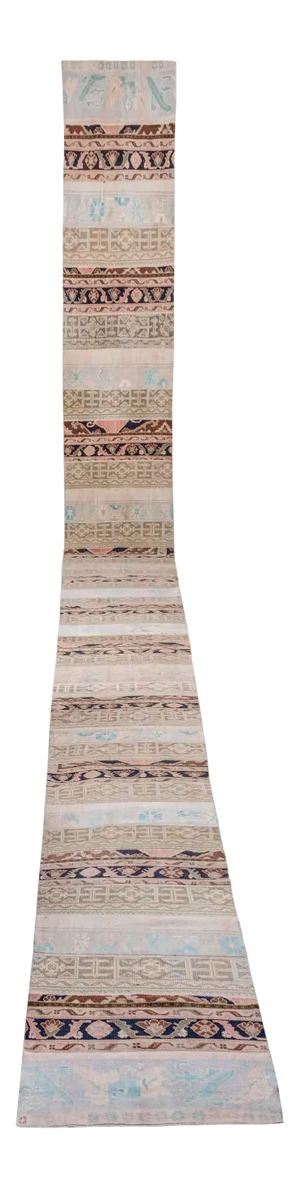 Distressed Extra Long Hallway Oushak Runner Rug 2'7" X 33'8"