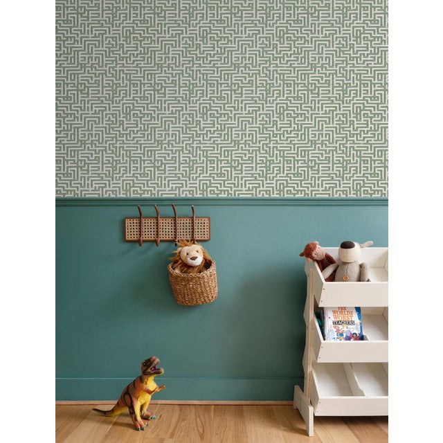 Paper Bronte Ribbon Maze Removable Wallpaper – Box Hedge Green Single Roll For Sale - Image 7 of 8