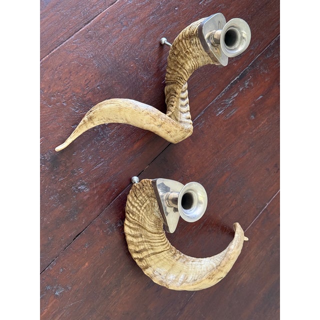 Rustic 1990s Resin Ram Horn Candlesticks For Sale - Image 3 of 7