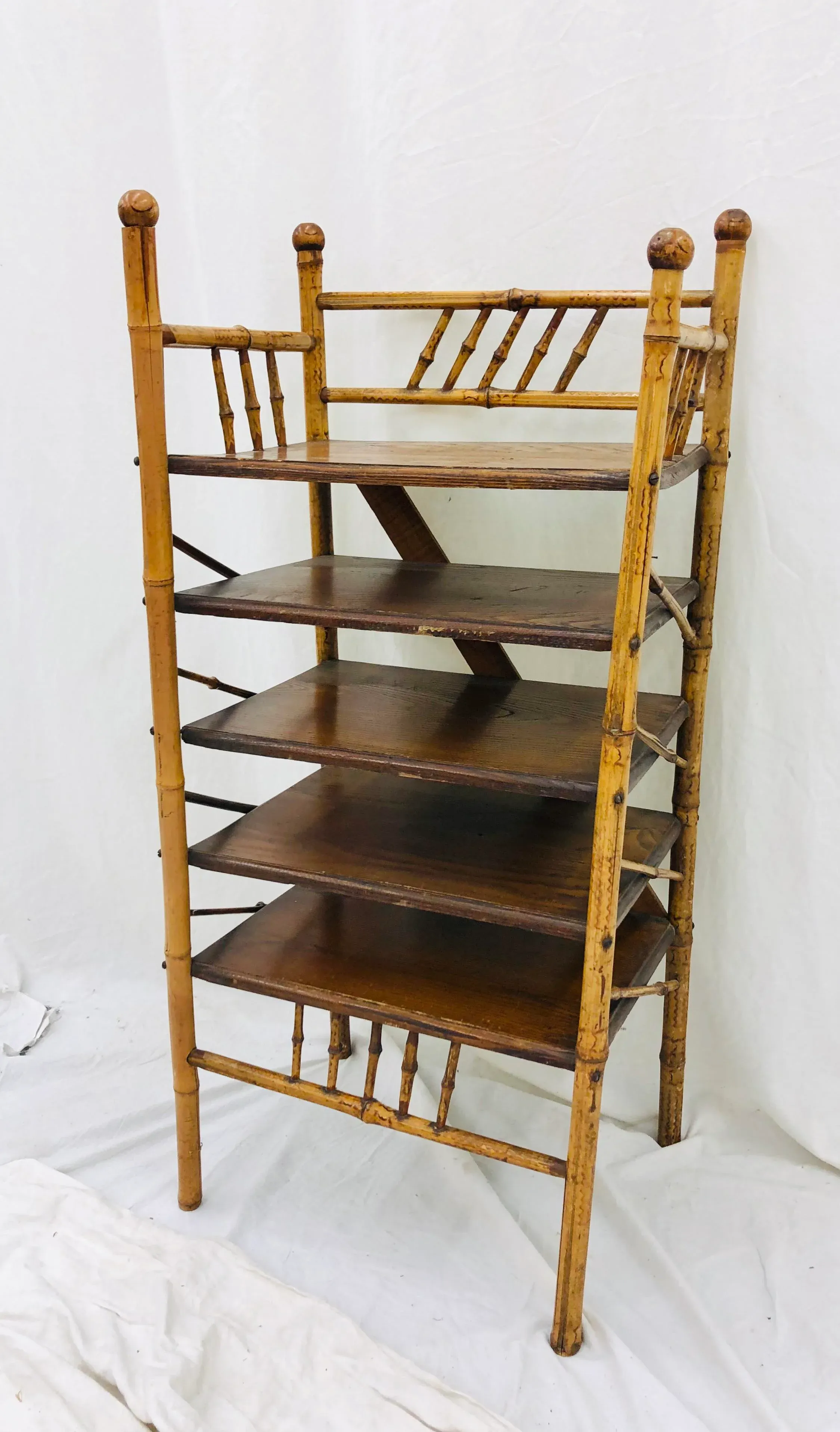 Antique Victorian Stick & Ball Burnt Bamboo Shelf | Chairish