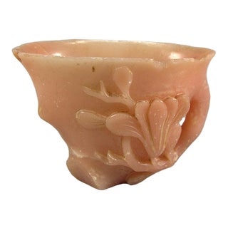 Ming Dynasty Carved Rose Soapstone 'Magnolia' Miniature Libation Cup For Sale