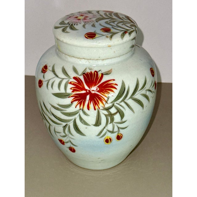 Mid Century Hand Painted Floral Lidded Jar For Sale - Image 4 of 14