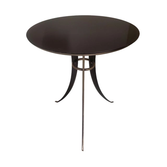 1970s Minimalist Steel and Ebonized Wood Circular Table W/Tripodal Legged Base For Sale - Image 9 of 12