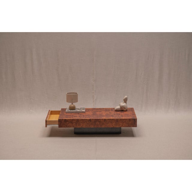Black Vintage Burl Walnut Coffee Table by Jean-Claude Mahey, 1970s For Sale - Image 8 of 16