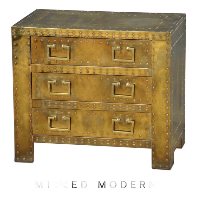 1970s Brass Nightstand Chest by Sarreid LTD Italy For Sale