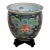 Large Antique Chinese Famille Noire Porcelain Fishbowl Jardinière With Wood Stand, C. 1920–1950 For Sale