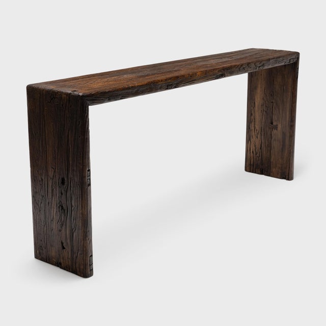 Contemporary 19th Century Chinese Reclaimed Elm Waterfall Table For Sale - Image 3 of 6