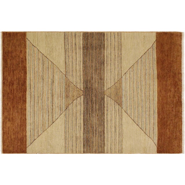 Contemporary Gabbeh Tan/Rust Wool Rug - 4'1'' X 5'8'' For Sale - Image 9 of 10