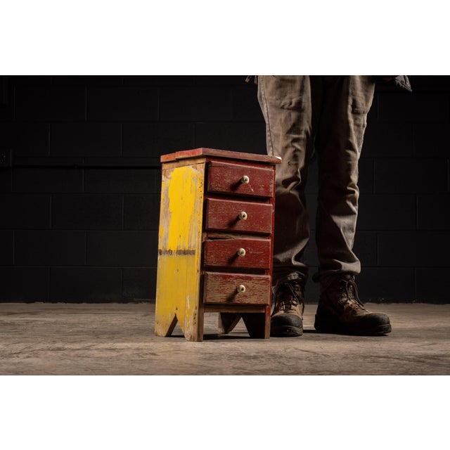 Antique Red Chippy Paint Four Drawer Cabinet For Sale In Chicago - Image 6 of 6