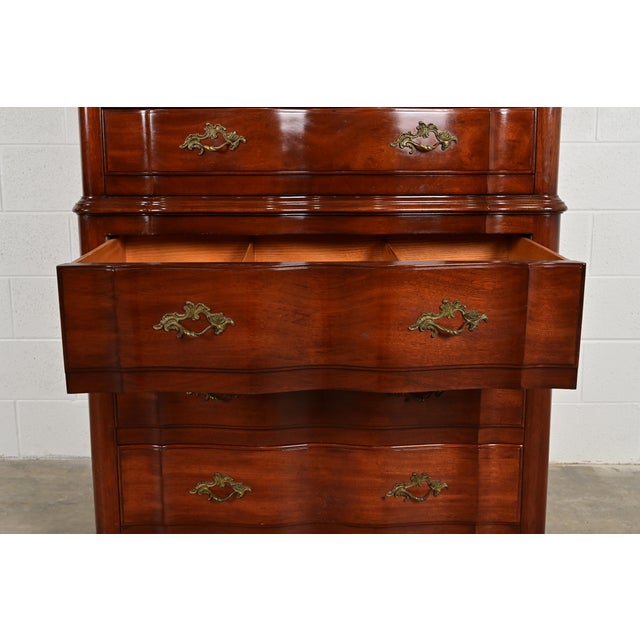 John Widdicomb French Provincial Louis XV Solid Mahogany Highboy Dresser, Circa 1940s For Sale - Image 9 of 14