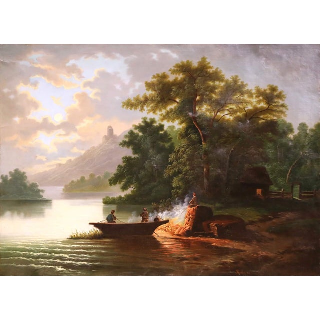 French 19th Century French River Landscape Oil on Canvas in Carved Gilt Frame, Signed For Sale - Image 3 of 12
