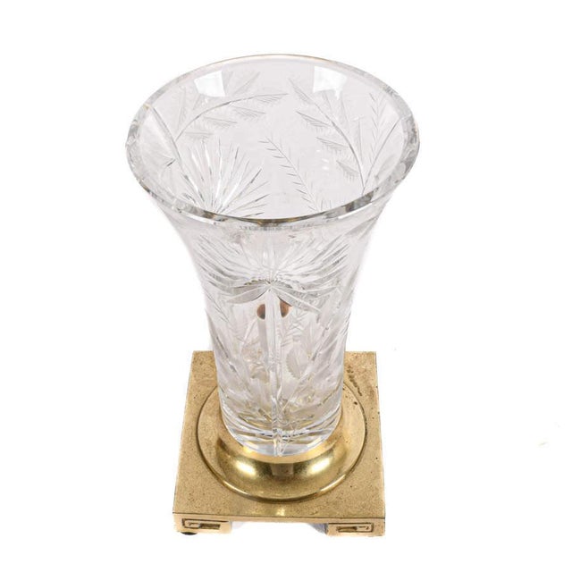 Late 20th Century Dresden Cut Crystal Lamp on Brass Base – Hand‑Cut Starburst & Floral Design For Sale - Image 5 of 5