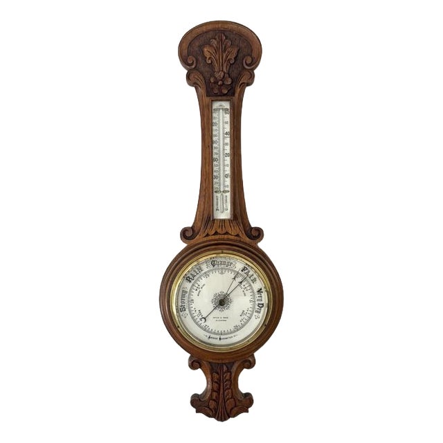Antique Edwardian Carved Oak Aneroid Barometer by Hyde & Sons Sleaford, 1900 For Sale