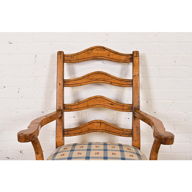 Late 20th Century Guy Chaddock English Country Rustic Carved Maple Ladder Back Dining Chairs, Set of Four For Sale - Image 5 of 12