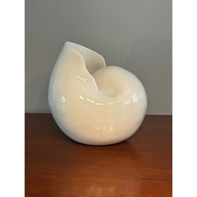 Italian 1970s Vintage Italian White Glazed Porcelain Nautilus Shell For Sale - Image 3 of 8