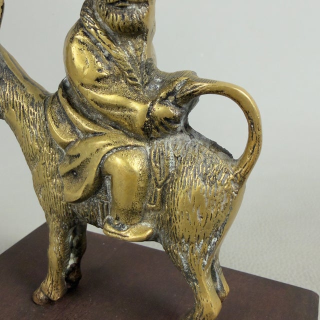 Brass Statue of Man on Donkey with Wooden Base, 20th Century For Sale - Image 9 of 11