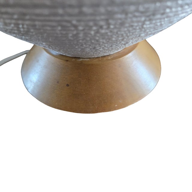 1960s Mid-Century Modern Gourd Table Lamp White Textured Porcelain & Teak, Danish Style MCM For Sale - Image 12 of 16