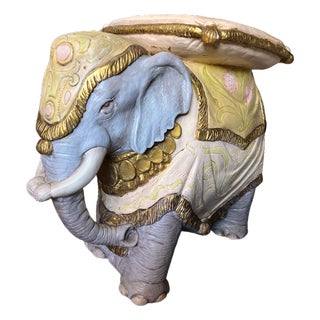 Vintage Hand-Painted Elephant Garden Stool / Side Table For Sale