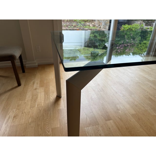2010s Seccose Modern Industrial Metra Dining Table: Glass on Brushed Aluminum For Sale - Image 5 of 8