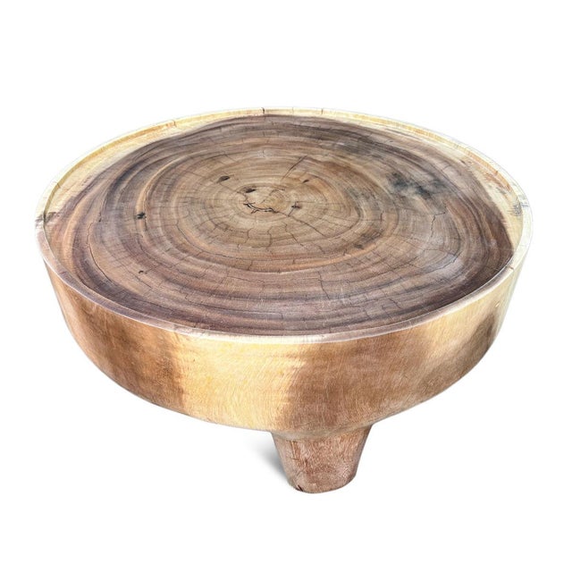 Raw Acacia Low Round Coffee Table For Sale - Image 4 of 5
