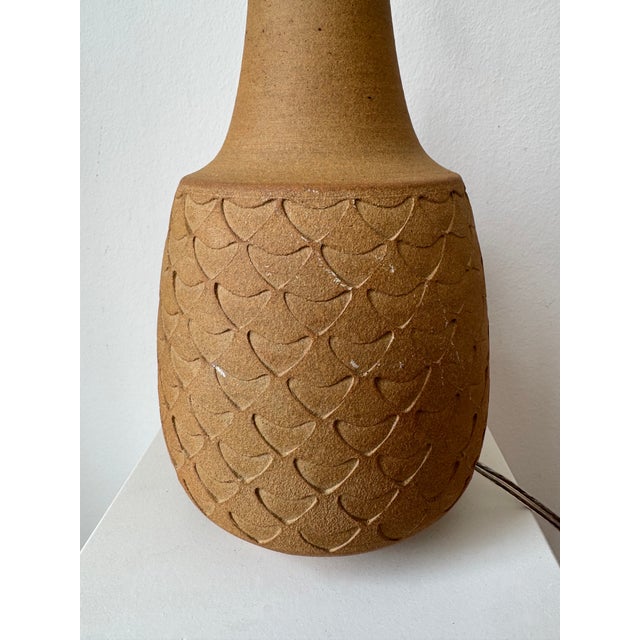 Mid-Century Modern Vintage Stoneware Table Lamp with Original Vintage Straw Shade from Søholm, 1970s For Sale - Image 3 of 8