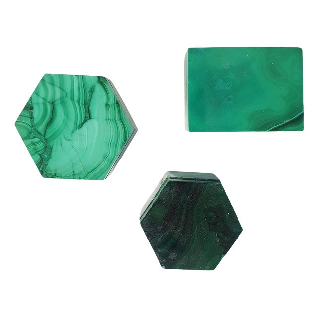 Mid-Century Modern Malachite Miniature Boxes, 1980s, Set of 3 For Sale