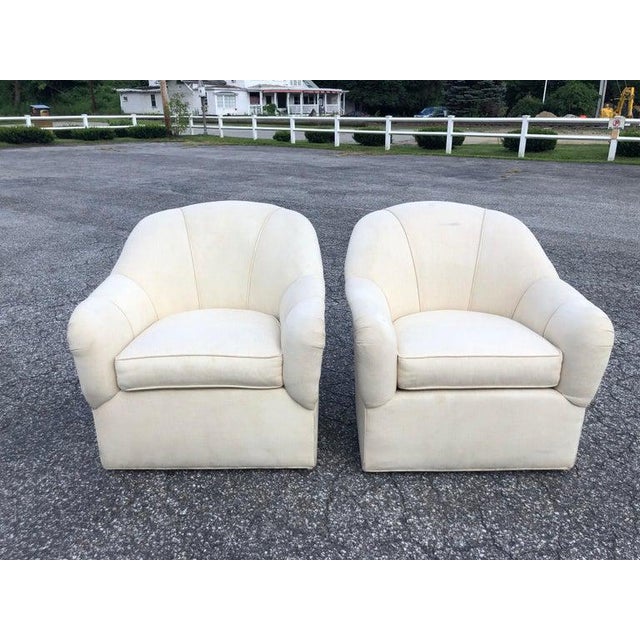 Pair of Ethan Allen Linen Swivel Club Chairs Chairish