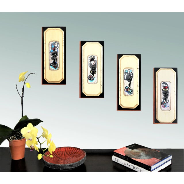 Wood Ceramic & Velvet Wall Plaque Fantoni-Style For Sale - Image 7 of 8