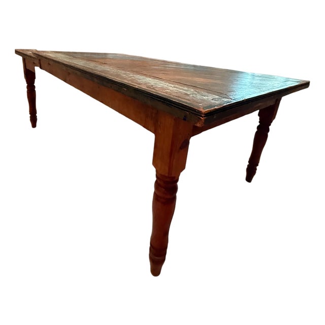 Antique French Farmhouse Dining Table, Reclaimed Door Top With Distressed Blue-Green Paint For Sale