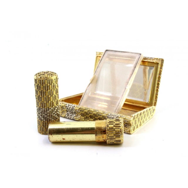 2-Tone Gold Toiletry Box and Lipstick with Mirror and Powder Container by Bucheron For Sale - Image 13 of 16