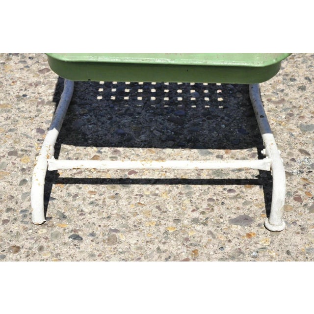 Metal Early 20th Century Metal Basketweave Green White Porch Outdoor Spring Arm Chair For Sale - Image 7 of 9