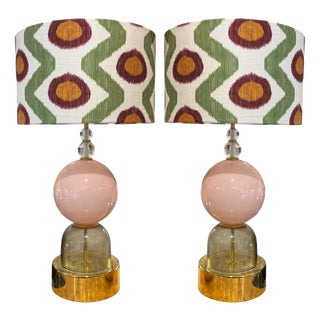 Pink and Smoked Murano Glass Sphere Lamps, 1970s, Set of 2 For Sale
