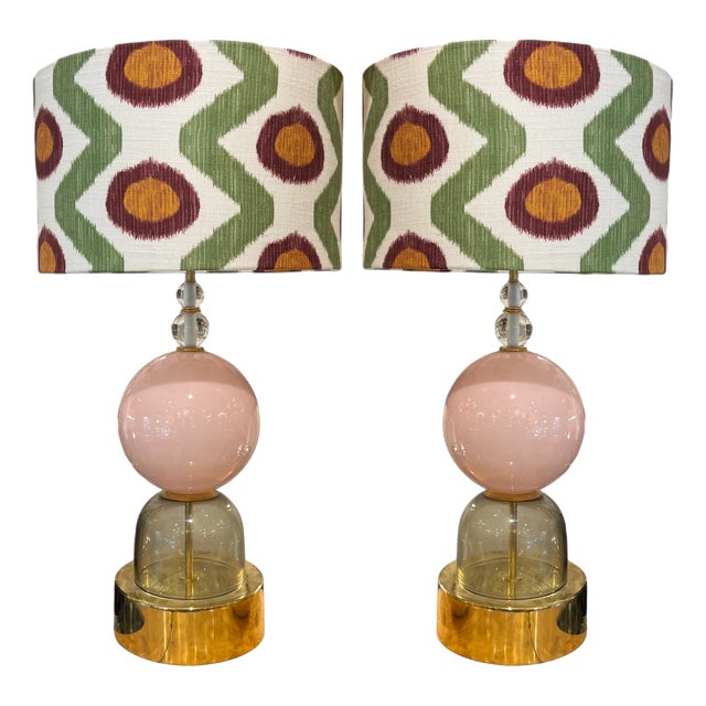 Pink and Smoked Murano Glass Sphere Lamps, 1970s, Set of 2 For Sale