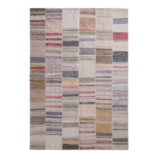 2010s Modern Patchwork Kilim Rug in Gray Multicolor Stripe Pattern by Rug & Kilim For Sale
