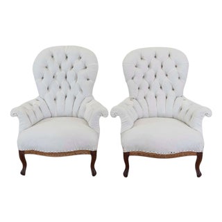 Pair of 20th Century French High Back Chairs, Ready to Upholster For Sale