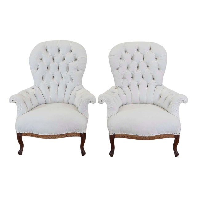 Pair of 20th Century French High Back Chairs, Ready to Upholster For Sale