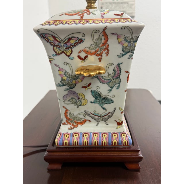 Chinoiserie Porcelain Butterfly Table Lamp, Vintage For Sale - Image 10 of 12