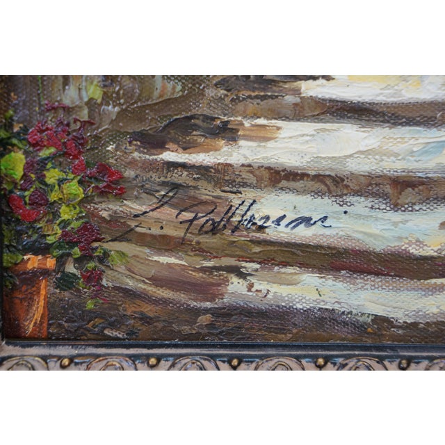 Late 20th Century Timeless Treasures Mediterranean Courtyard Terrace Seascape Oil Painting 18" For Sale - Image 12 of 12